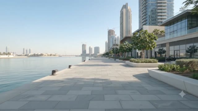 Modern waterfront city promenade